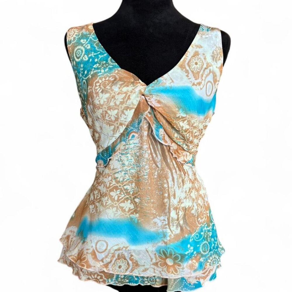 Y2K Flowy Chiffon Blouse – romantic sheer tie back top M